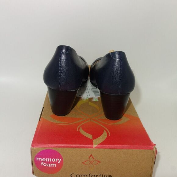 NEW Comfortiva Amora Pumps Heels Square Chunky Shoes Peacoat Navy Blue Women's 6 - Picture 5 of 9
